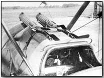 Cockpit of Sopwith Camel showing front mounted twin Vickers machine guns