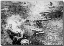 British machine gunners in captured German second line trench at Cambrai