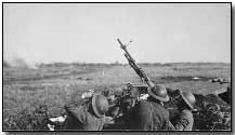 Anti-aircraft machine gun of 101st Field Artillery firing on a German observation plane at Plateau Chemin des Dames, France