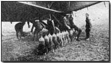 Loading bombs onto a Handley-Page bomber