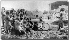 French regimental band playing while wearing gas gear