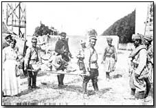 Stretcher bearers at work following the Battle of the Marne