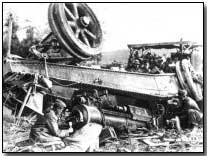 Overturned US 155mm howitzer