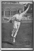 Drawing of athletic young man catching a cricket ball single-handed. He might well be the focus of  'crush', hero-worship, or even straight romantic emotions.