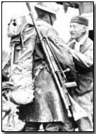 US soldier carrying French Chauchat light machine gun